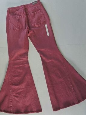Shyanne Boot Barn Wine 31W32L High Rise Wide Flare Bell Frayed Hem Western Denim
